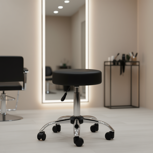 Taburete Redondo de Metal con Ruedas de Hierro, Capacidad de 300 lb, con Patas de Cinco Puntas, Taburete para Técnico, Negro, Muebles de Salón RT - Product Image 2