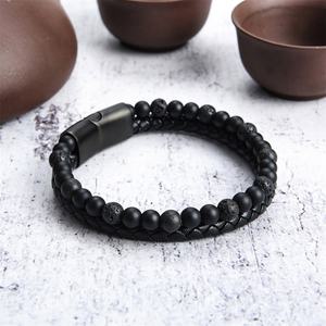 Pulsera de Cuero Genuino y Piedra Volcánica de Alta Calidad al por Mayor - Product Image 3