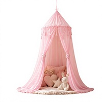 Moustiquaire de lit pliable écologique pour enfants, dôme de 50 cm de diamètre, en mousseline, avec pompons, style bohème, pour décoration intérieure