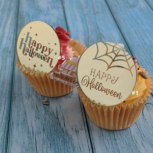 Mini décoration de cupcake en acrylique <span class=keywords><strong>personnalisable</strong></span> au design de <span class=keywords><strong>disque</strong></span> Happy Halloween pour les fêtes de bébé et la décoration de gâteau d'Halloween - Product Image 3