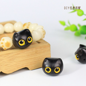 Ornement en bois sculpté en forme de chat noir, 20x18x18mm, style chinois, décoration de maison, cadeau - Product Image 2