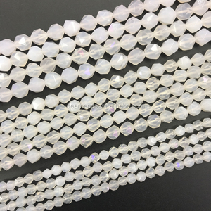 Cuentas de ágata blanca con corte de diamante facetado de estrella natural, cadena de cuentas de piedra de ágata para fabricación de joyas 6mm 8mm 10mm, longitud 38cm 15" - Product Image 2