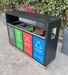 Số lượng lớn giá rác chai tái chế bin thép không gỉ đa bốn ngăn Thùng rác có thể với Gạt tàn mã màu Thùng rác ngoài trời - Product Image 5