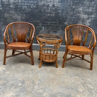 Ensemble de trois pièces en rotin rétro nostalgique (chaise, table basse, table de balcon) pour le confort des personnes âgées, utilisation à domicile ou sur balcon, sans assemblage