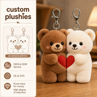 Porte-clés en peluche OEM en forme de cœur d'ours pour couple, jouet en peluche mascotte, breloque en peluche