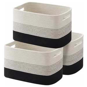 Washable Gradient Dark Cotton Rope Basket Woven Storage Basket For Toys Towel Storage Bins For Bathroom - Pack Of 3