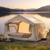 Tente de camping gonflable beige, imperméable, avec fenêtre en maille anti-moustiques, pour le glamping familial en plein air