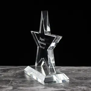Jy atacado fornecedor award personalizado cinco pontas estrela cristal troféu