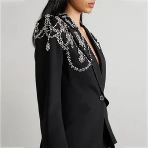 Новейшее высококачественное индивидуальное платье-блейзер из шерсти, украшенное кристаллами