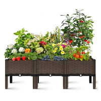 Jardinière surélevée pour balcon et cour, bac à plantes en osier avec pieds, bac de culture en PP pour fleurs, légumes et herbes