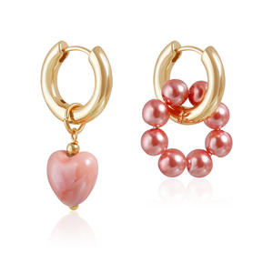 ต่างหูแฟชั่นห่วงห่วงห่วงดีไซน์รูปหัวใจเซรามิกรูปทรงเรขาคณิตไม่สมมาตร - Product Image 1