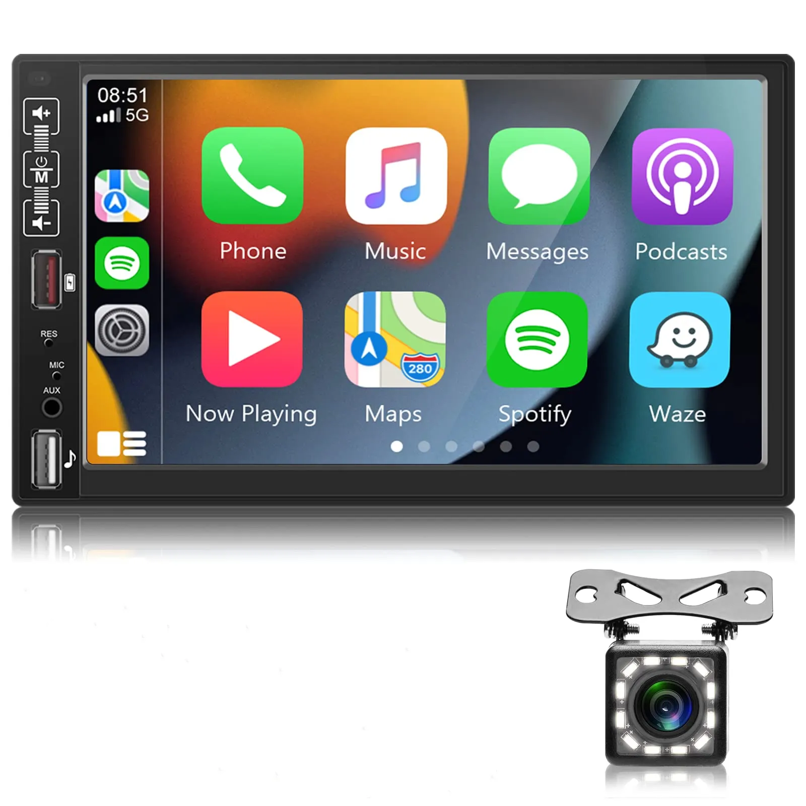 Double Din Car Stereo with Apple Carplay and Android AUT Car Radio with Bluetooth Backup Camera