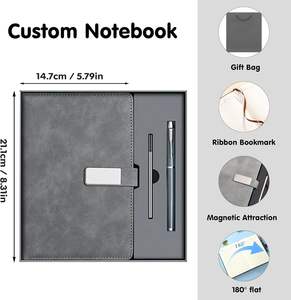 Carnet de notes personnalisé en cuir marron A5 avec couverture rigide, coffret cadeau avec stylo, fermeture magnétique, pour les affaires - Product Image 2