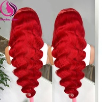 Perruque de cheveux humains pré-épilée 13x4 Body Wave colorée rouge, perruques frontales en dentelle HD, perruques sans colle en dentelle rouge pour cheveux humains