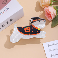 Pince à cheveux tendance en acrylique de 9,5 cm pour Halloween, motif citrouille et ailes, chapeau de sorcier, accessoires de coiffure pour chien, pour femmes