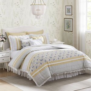 DB 9-Piece Floral Printed Comforter Set <b>100</b>% Cotton Percale Simple Style for Home Wedding-Available in King Super King Sizes - Product Image 1