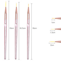 Lot de 3 pinceaux de nail art personnalisables en or rose pour la peinture florale, le gel UV et la construction d'extensions en acrylique, en nylon, 7mm/9mm/11mm, pour la manucure