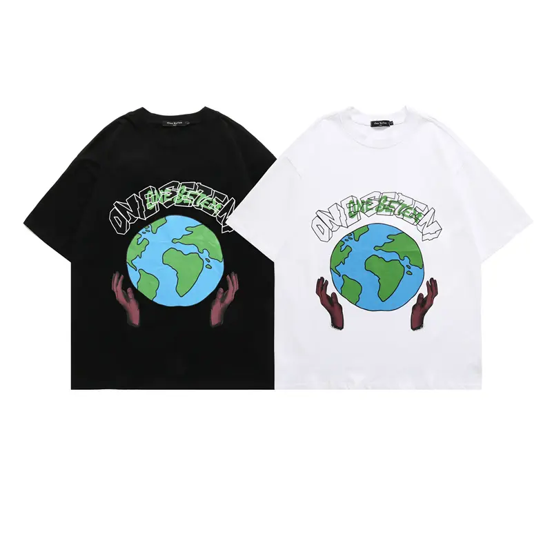 OEM Design your pattern cartoon earth printed American style streetwear 230gsm cotton t shirt for men