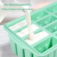 Moule à Glaçons Écologique en Silicone 12 Cavités pour Sucettes Glacées, Démoulage Facile, Forme de Couvercle Cubique pour Bac à Glaçons, Outils de Préparation Alimentaire