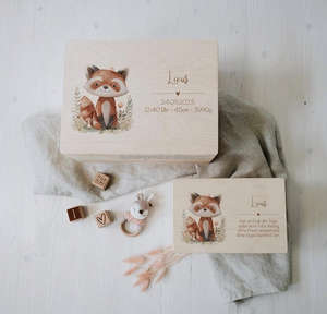 Boîte à souvenirs personnalisée en bois de bouleau non traité avec nom Animaux de la forêt mignons pour stocker et décorer Baptême <span class=keywords><strong>Naissance</strong></span> - Product Image 5