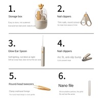 Kit de Soins des Ongles pour Enfants avec Lampe, Cure-Oreilles, Coupe-Ongles Anti-Pincement, Lime à Ongles et Ciseaux pour Bébés et Nouveau-nés