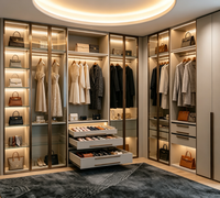 Dressing de Luxe Modulaire Personnalisé avec Portes Vitrées et Finitions Dorées pour Rangement de Chambre Principale de Villa