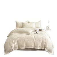 Parure de lit de luxe 4 pièces en soie glacée jacquard lavée avec nœuds, pour un sommeil nu et rafraîchissant