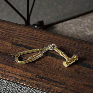 Brass Hammer Keychain with Carabiner Clip Stylish and Functional Accessory - Product Image 1