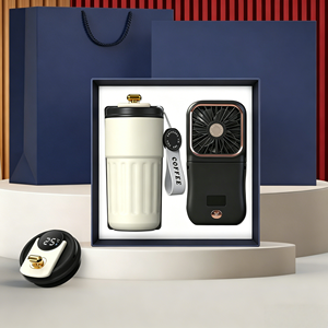 <b>Customized</b> Luxury Business Gift Box 2-in-1 Coffee <b>Cup</b> + Portable Fan Set UV Printing Handmade Paper for Christmas Graduation - Product Image 1