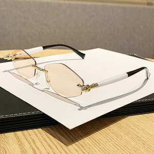 Rimless Rectangle <b>Sunglasses</b> <b>Gradient</b> Lens UV400 Light Weight Retro Style Unisex Sun Protection Adult Fashion - Product Image 3