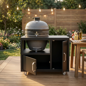 เตาบาร์บีคิวเซรามิก Kamado ขนาด 23 นิ้ว สำหรับครัวกลางแจ้ง พร้อมโต๊ะเคลือบสแตนเลส เตาถ่านรมควันแบบคาร์บอน - Product Image 1