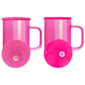 Taza de café de vidrio sublimable de 17oz con brillo holográfico reutilizable de almacén de EE. UU. con tapa de PP para envolturas UV DTF - Product Image 2