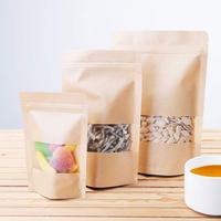 Pochette refermable en papier kraft brun recyclable avec fenêtre pour l'emballage de bonbons, d'aliments pour animaux et de chewing-gum
