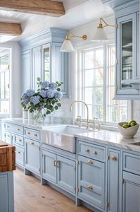 Armoires <span class=keywords><strong>de</strong></span> cuisine shaker bleu clair modernes et luxueuses, <span class=keywords><strong>meuble</strong></span> sous évier en bois massif sur mesure style farmhouse avec <span class=keywords><strong>comptoir</strong></span> en marbre pour la maison - Product Image 2