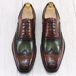 Zapatos Oxford Formales de Negocios de Cuero para Hombre, Color Verde Marrón, Cuero de Primera Calidad, Diseño de Puntos, Punta Redonda, Punta de Acero, Sin Cordones, Otoño - Product Image 1