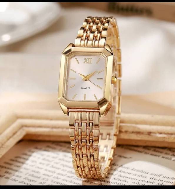 Newest Rectangle Women's Quartz Watch Simple Fashion Metal Gold Chain Jewelry Women Set