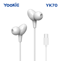 Promo Panas YooKiE YK70 Earphone Kabel Type-C dengan Mic Stereo HD Tahan Air IPX-4 Kabel 1.2M Plastik ABS Hitam