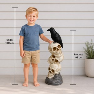 Crâne Gothique Rétro avec Corbeaux en Plastique Écologique Résistant au Soleil – Décoration Saisonnière d'Halloween pour Chemins de Jardin - Product Image 3
