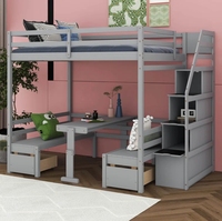 Lit mezzanine multifonctionnel pour enfants avec bureau et banc, escalier de rangement avec compartiments, lit superposé en bois massif blanc pour garçons, filles et adolescents