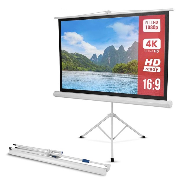 LONNST Matt White Floor Foldable Stand Tripod Office Matte White Fabric Portable Tripod Projection Screen 120inch