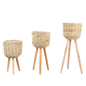 Artisanat rural en paille tressée, tissage de saule bleu, paniers à cadre, plantes en pot pour balcon, corde de maïs, écorce de maïs - Product Image 5