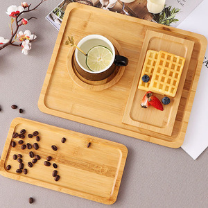 Juego de bandejas de servir de bambú, platos redondos, cuadrados y ovalados de madera para té, café, postre, desayuno, uso en hoteles - Product Image 2