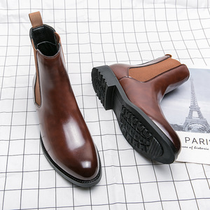 Bottes avec logo personnalisé Chaussures pour hommes Bottes en cuir artificiel Bottes <span class=keywords><strong>Chelsea</strong></span> décontractées d'hiver avec doublure en fourrure pour hommes - Product Image 5