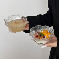 Bol à dessert en verre transparent à motifs de pétales, en forme de fleur, pour salade, fruits, collations, décoration de table à manger à la maison