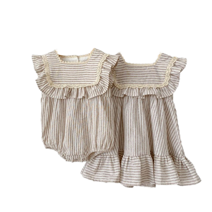 Modische Babykleidung für Mädchen, gestreiftes Spitzenkleid, Sommer, neuer Baby-Strampler, passendes Outfit für Schwestern, Prinzessinnenkleider - Product Image 1