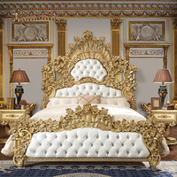 Cadre de lit king size de style classique italien de haute qualité, vente chaude, luxe, bois massif, ensemble complet de meubles pour chambre à coucher de villa