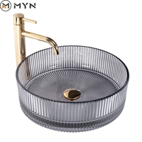 2023 populaire noir rond trempé salle de bain navire Rectangle verre clair au-dessus du comptoir lavabo évier Lavabo