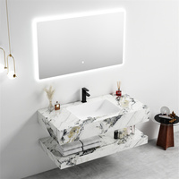 Miroir LED design moderne, lavabo de salle de bain, vasque, meuble sous lavabo mural, marbre, pierre frittée, vente en gros pour hôtels, stations balnéaires, ardoise rocheuse