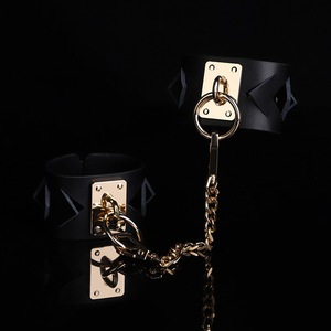 Genuine <b>Leather</b> SM <b>Handcuffs</b> Black Diamond Shape Bondage Restraints Adult Toys Couple Props - Product Image 1