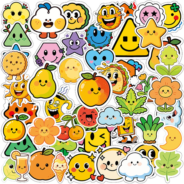 Custom Emoji Doodle PVC Sticker 50Pcs Waterproof Die Cut Decal Gift Kids Reward Decorative Water Bottle Laptop Stationery